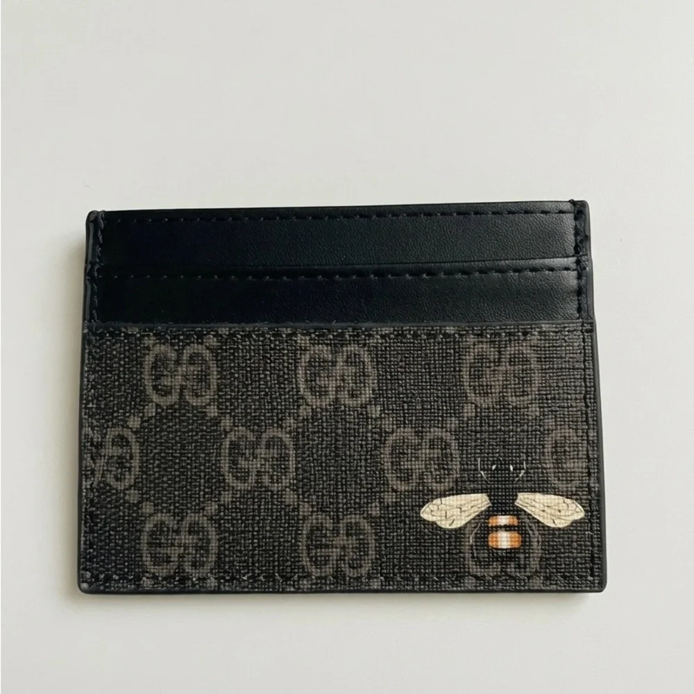 GG Inspired Monogram Bee Card Holder - Black